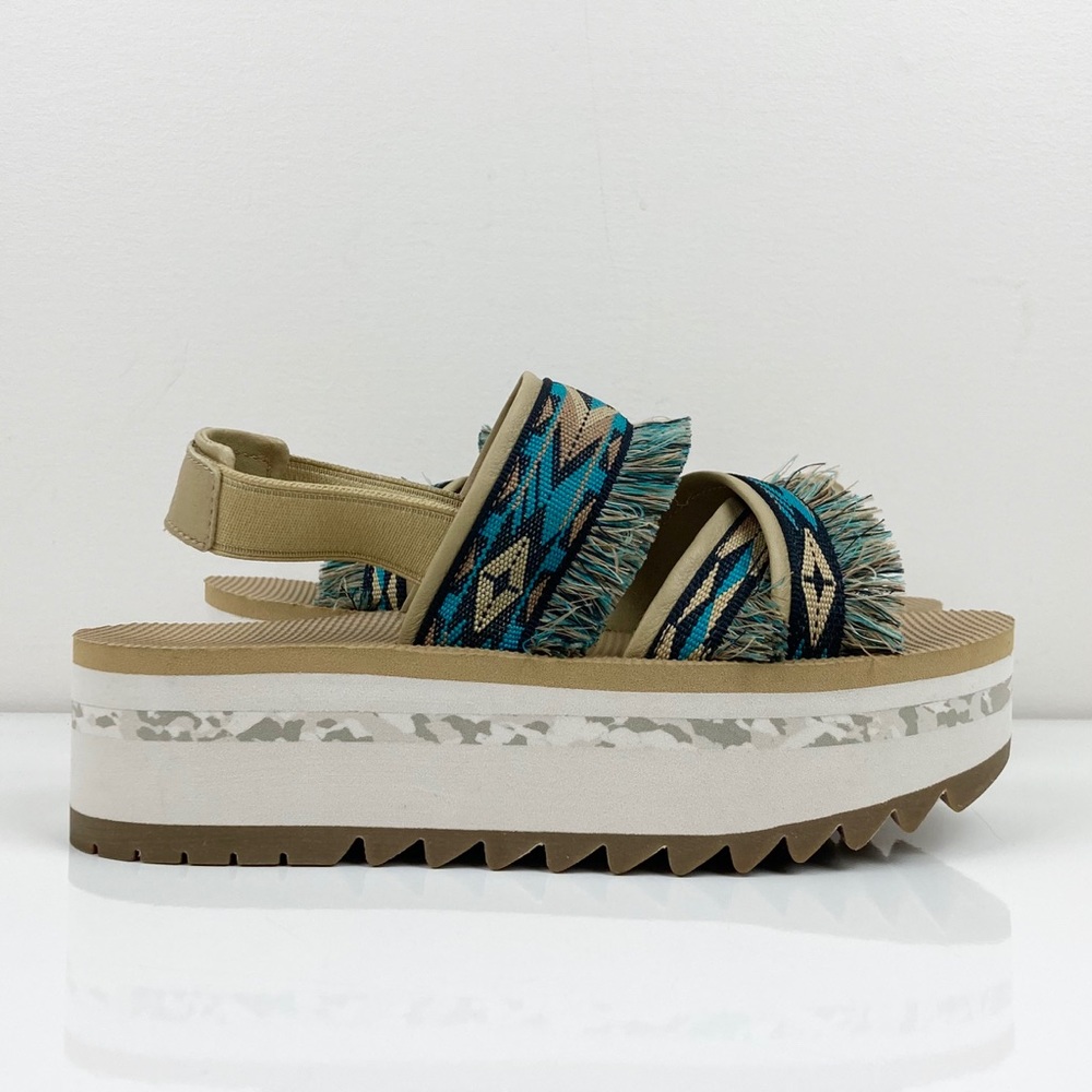 Teva Flatform Ceres Women’s Platform Sandals Double Diamond Tan & Teal Size 6.0